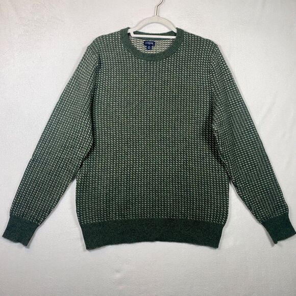 J.Crew Green Birdseye Crewneck Sweater Size M Lambswool Blend Knit Textured - Picture 1 of 10